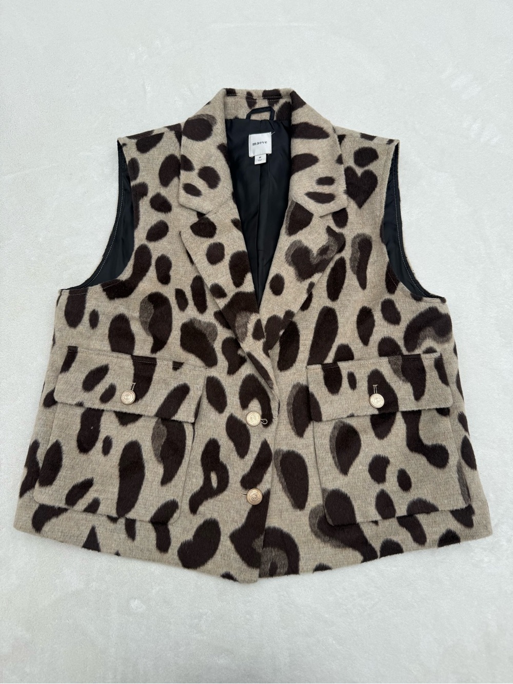 Maeve Beige & Dark Brown Leopard Print Wool Vest
